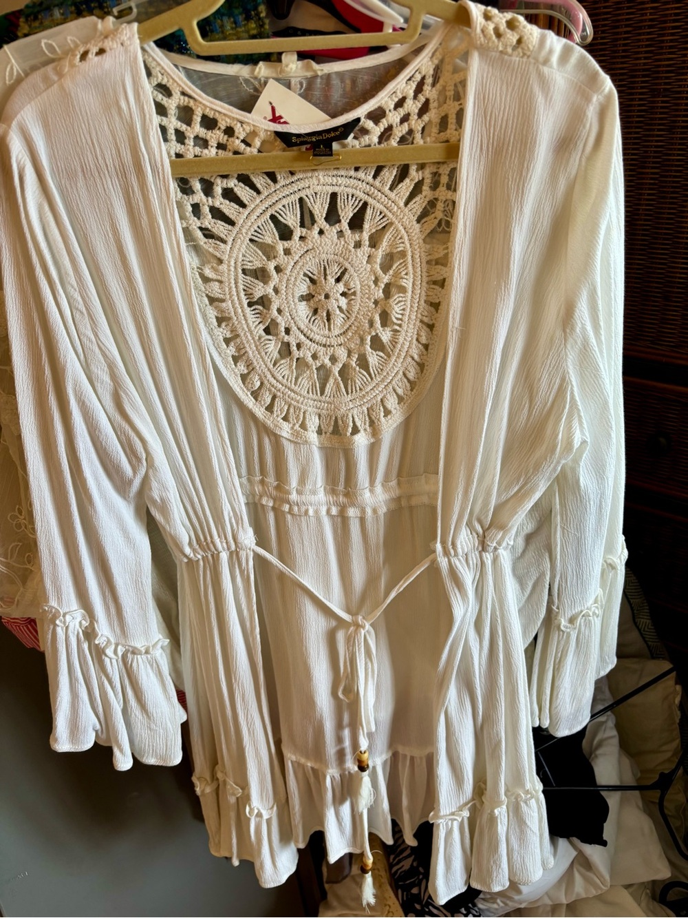 White Crochet-Back Bohemian Tunic Top by Bungalow Boutique NWT